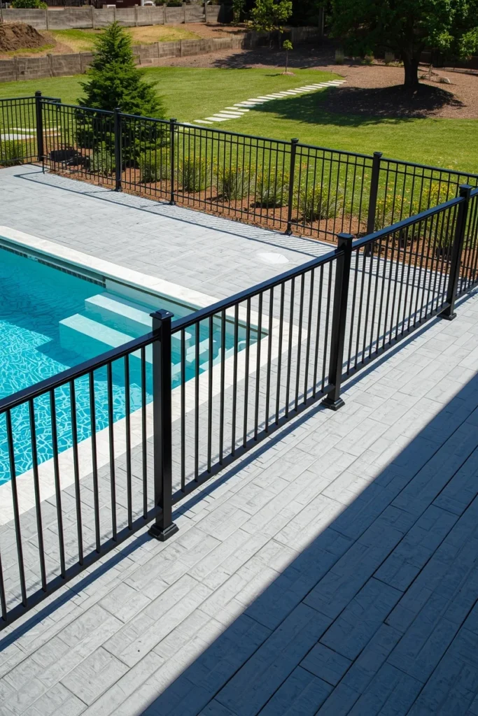 above ground pool deck with cool gray composite decking 