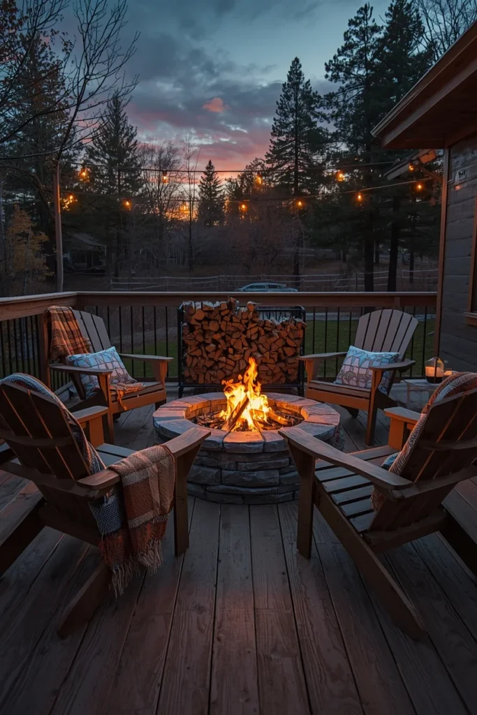 20 Back Deck Ideas That Make Your Outdoor Space Impossibly Inviting 8 deck fire pit area, featuring a built-in stone fire pit