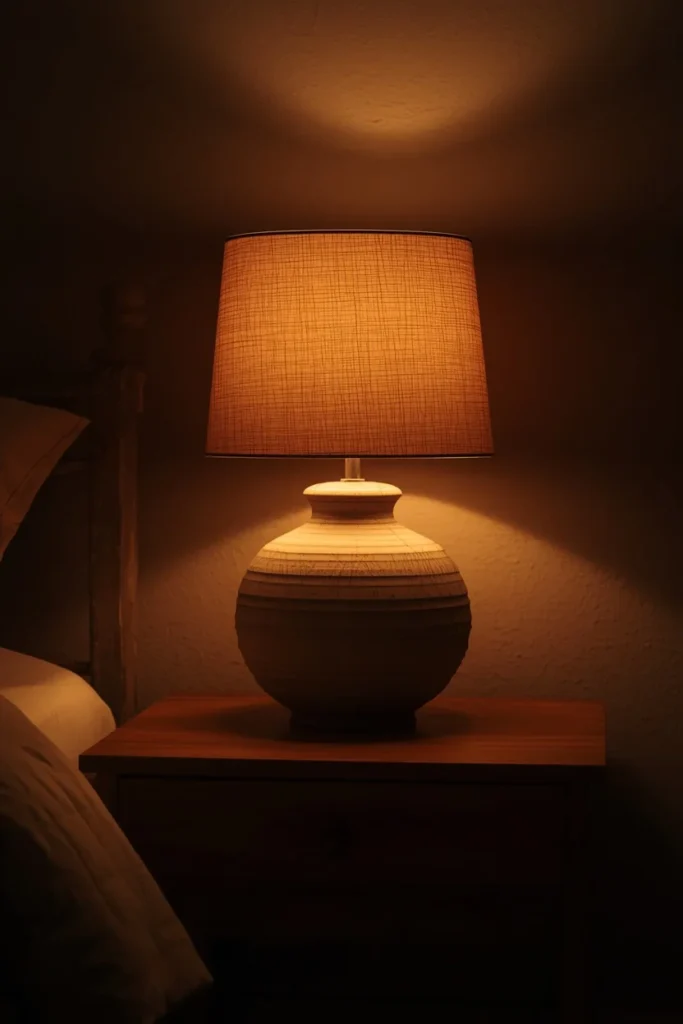 16 Classy Bedroom Ideas That Ooze Quiet Luxury Without the Price Tag 8 bedroom nightstand close-up, featuring a sculptural ceramic table lamp