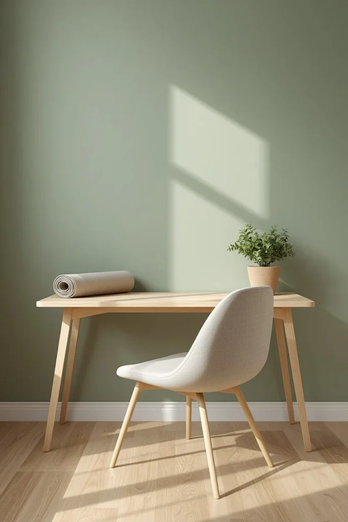 study space, featuring a sage green accent wall 