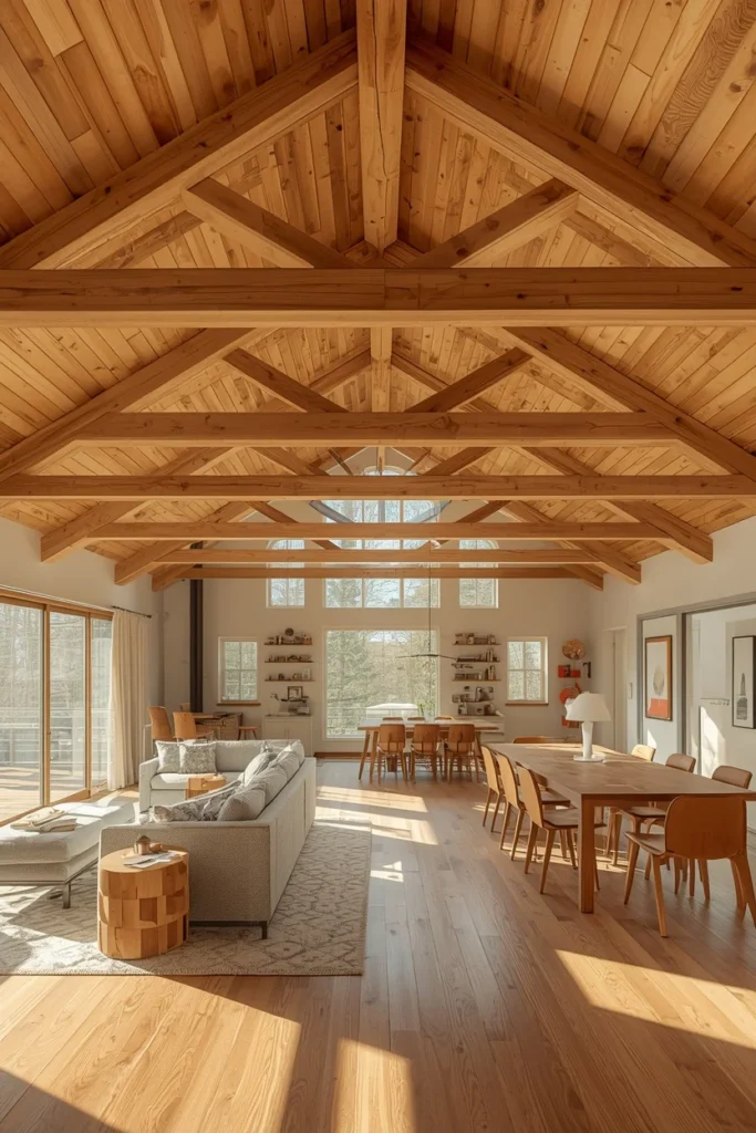 20 Genius Ways to Connect Your Living & Dining Room Seamlessly & Stylishly 8 open concept room with exposed wood beams