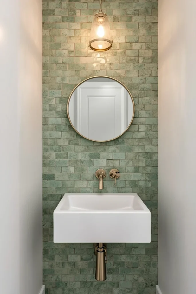 23 Half Bathroom Ideas That Turn a Tiny Room Into a Total Showstopper 8 Use Tile as Your Wow Moment in half bathroom