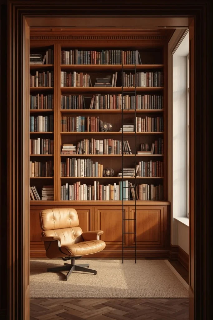 16 Home Library Aesthetic Ideas That Turn Any Corner Into a Reader's Paradise 8 home library, featuring a floor-to-ceiling wooden bookshelf