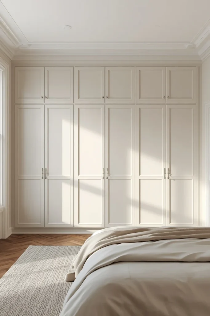 an IKEA PAX wardrobe with added crown molding 