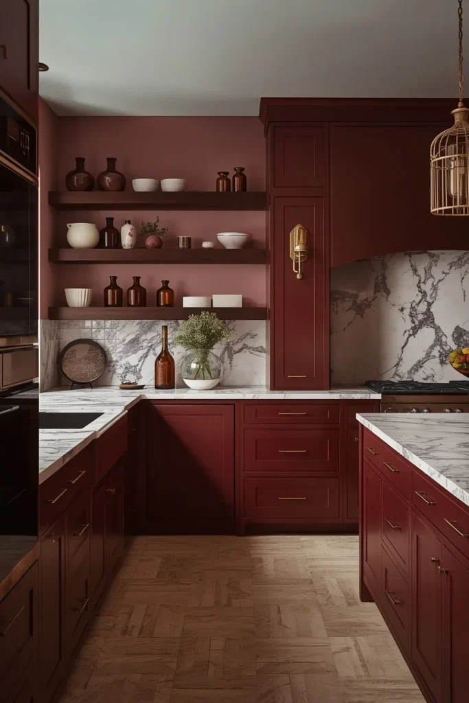  burgundy oxblood kitchen aesthetic,