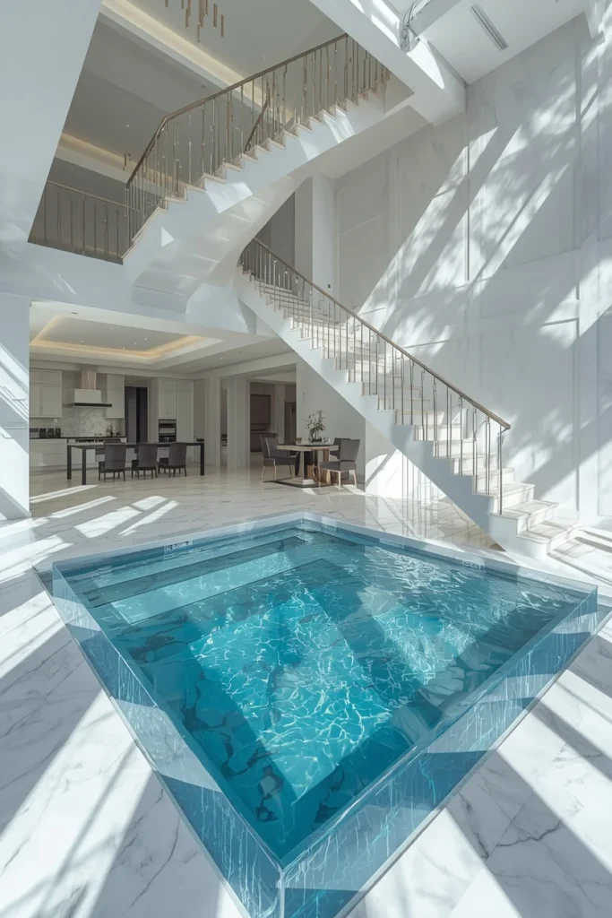  luxury home with glass floor pool, transparent acrylic pool base 