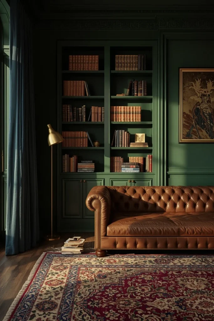 22 Moody Living Room Ideas That Are Rich, Dark & Incredibly Inviting 8 living room, featuring deep hunter green walls