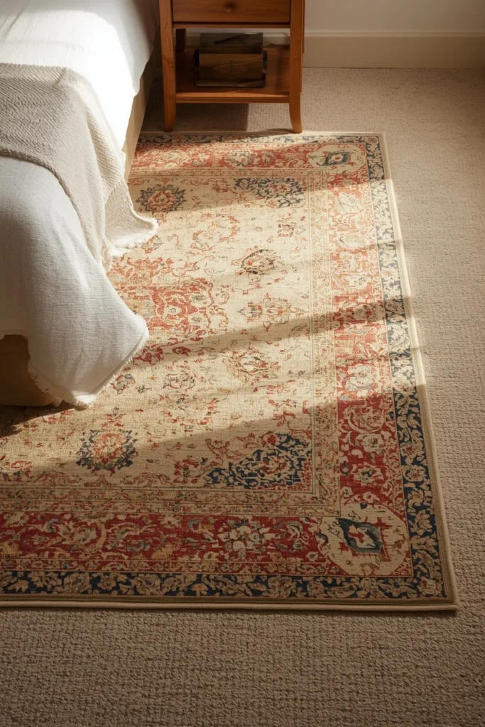 Statement Rug Over Ugly Flooring