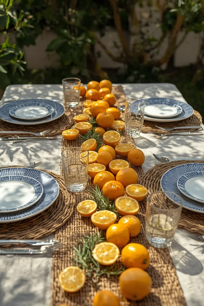 16 Spring Tablescape Ideas That Make Every Meal Feel Like a Garden Party 8 outdoor brunch table featuring sliced lemons and oranges