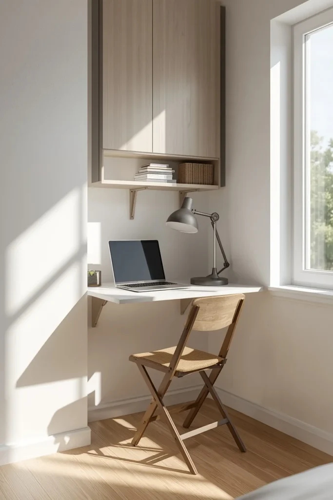  studio apartment workspace, featuring a fold-down 