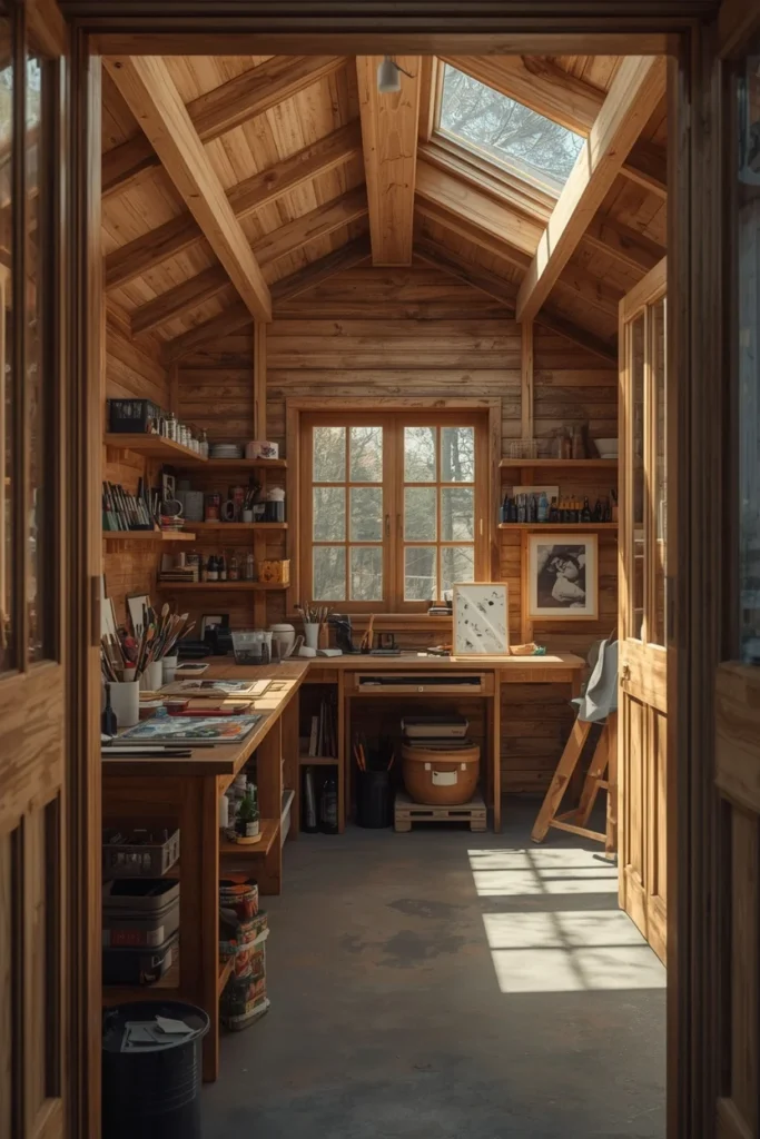 19 Summer House Ideas That Make Your Garden Feel Like a Vacation Destination 8 garden artist studio, featuring a timber cabin interior