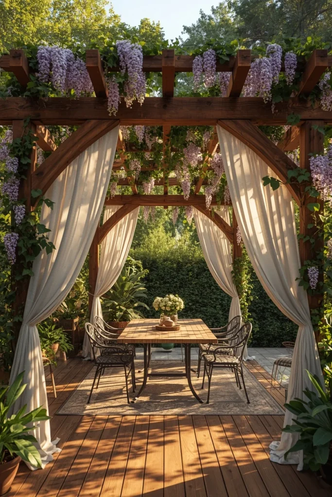 20 Back Deck Ideas That Make Your Outdoor Space Impossibly Inviting 9 pergola-covered deck, featuring a wooden pergola structure
