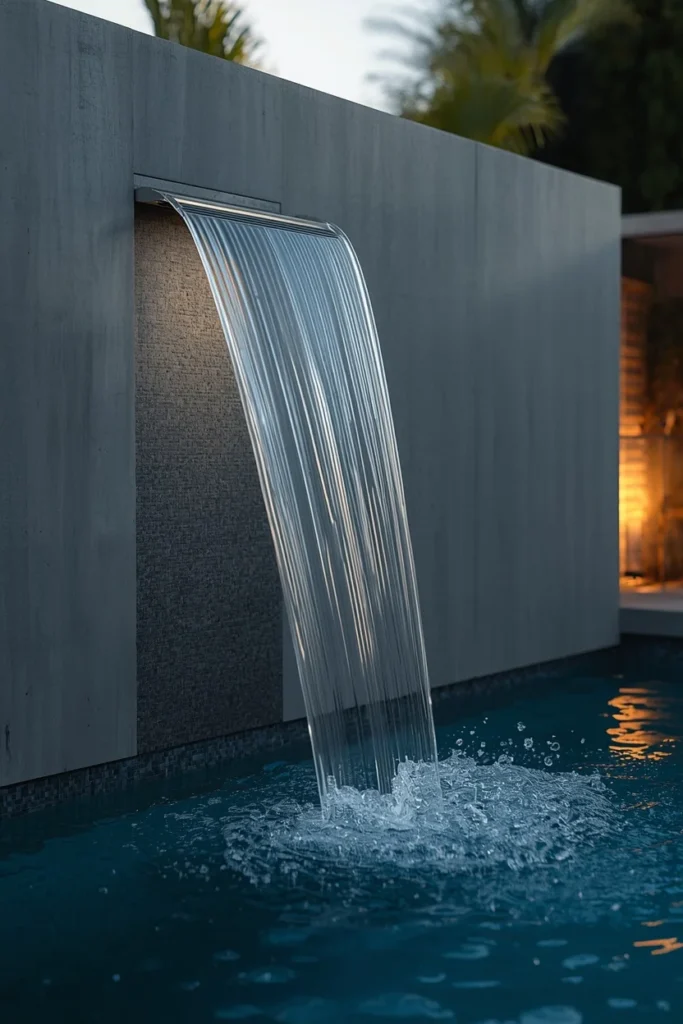  backyard pool, featuring a sheer descent waterfall wall 