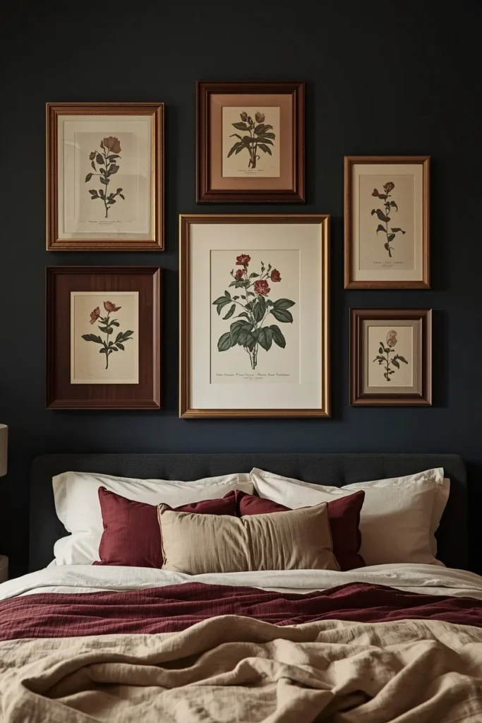 18 Dark Cottagecore Bedroom Ideas That Feel Magical & Deeply Cozy 9 The Botanical Gallery Wall