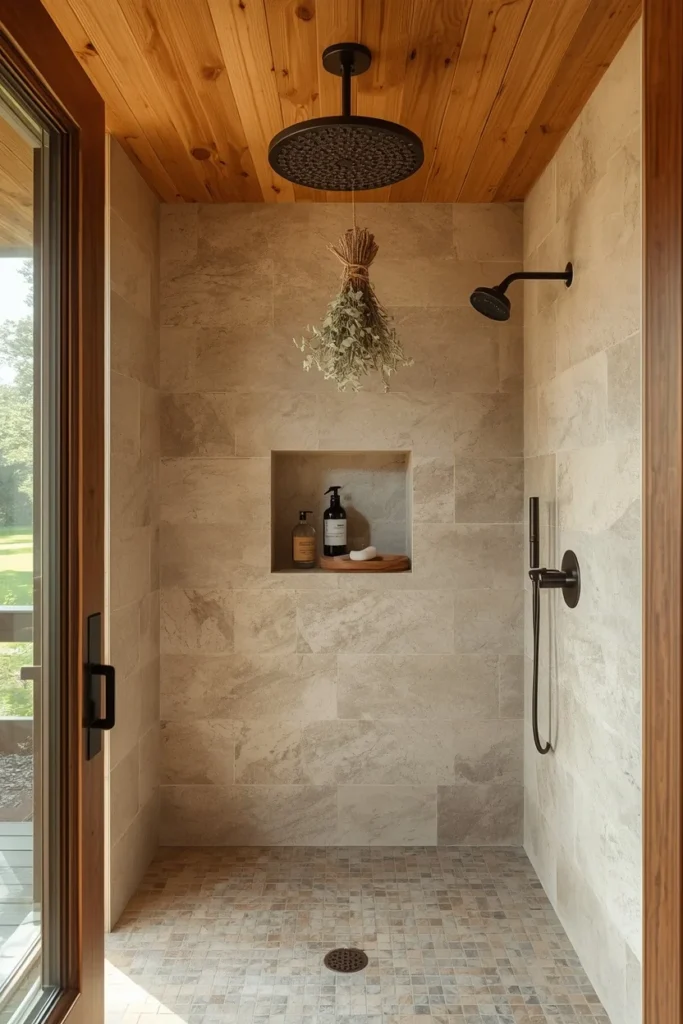 20 Farmhouse Bathroom Ideas That Are Rustic, Cozy & Utterly Gorgeous 9 Farmhouse walk-in shower interior