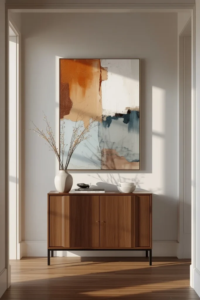 22 Home Entrance Decor Ideas That Make a Stunning First Impression Every Time 9 entryway, featuring one large vertical abstract art piece