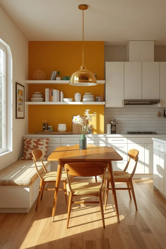 22 Mid Century Modern Kitchen Designs That Are Timeless & Stunning 8 mid century modern kitchen, featuring simple floating walnut wood shelves