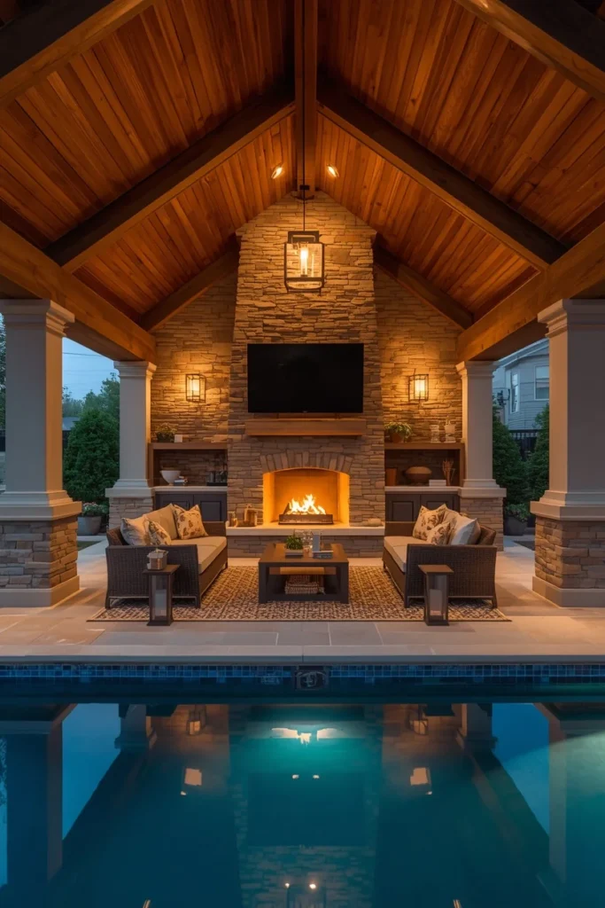 21 Pool House Ideas That Make Your Backyard Feel Like a Luxury Resort 9 pool cabana, featuring an outdoor living room