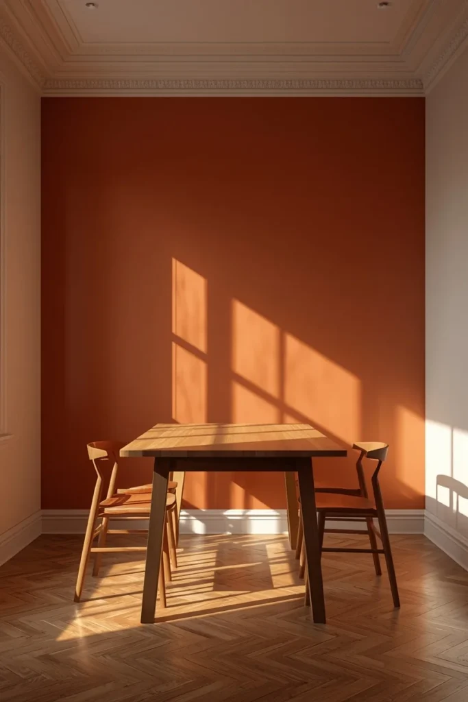 19 Small Dining Room Ideas That Are Big on Style & Even Bigger on Charm 9 small dining room, featuring a warm terracotta accent wall