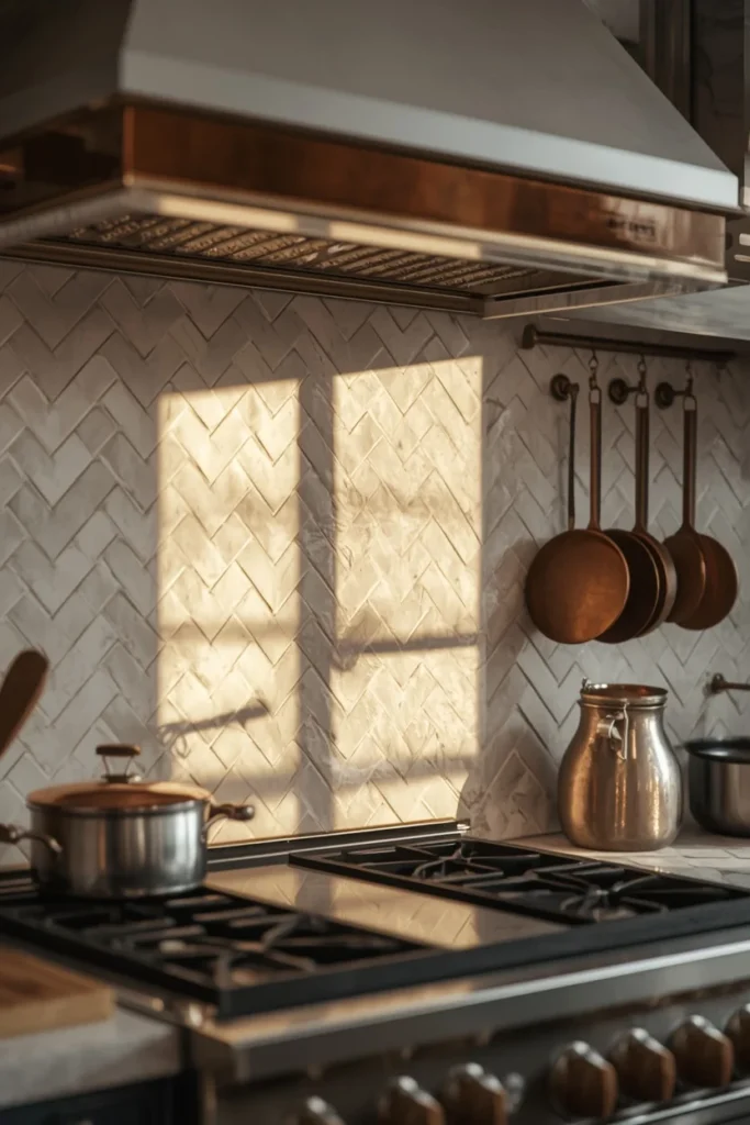 20 White Kitchen Ideas That Are Bright, Fresh & Absolutely Dreamy 8 kitchen backsplash close-up, featuring white herringbone zellige tile