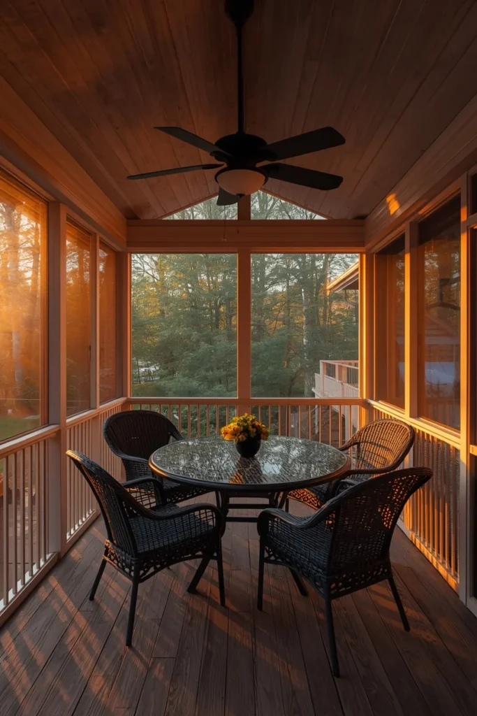 20 Back Deck Ideas That Make Your Outdoor Space Impossibly Inviting 10 screened-in deck porch, featuring fine mesh screening panels,