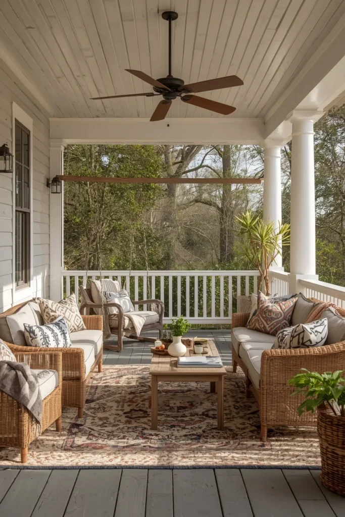 18 Back Porch Ideas That Make Outdoor Living Feel Like Pure Heaven 10 Back porch lounge area with layered seating