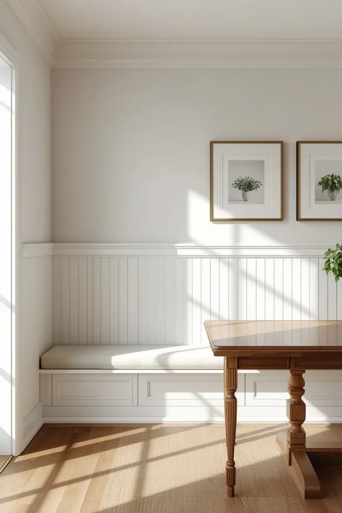 17 Built-In Dining Room Cabinet Ideas That Are Beautiful & Super Practical 10 dining room, featuring crisp white board-and-batten paneling