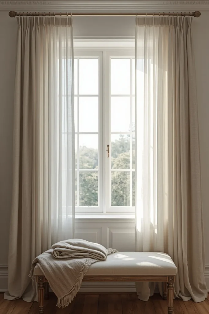 16 Classy Bedroom Ideas That Ooze Quiet Luxury Without the Price Tag 10 bedroom window, featuring sheer linen curtains hung on a brass rod