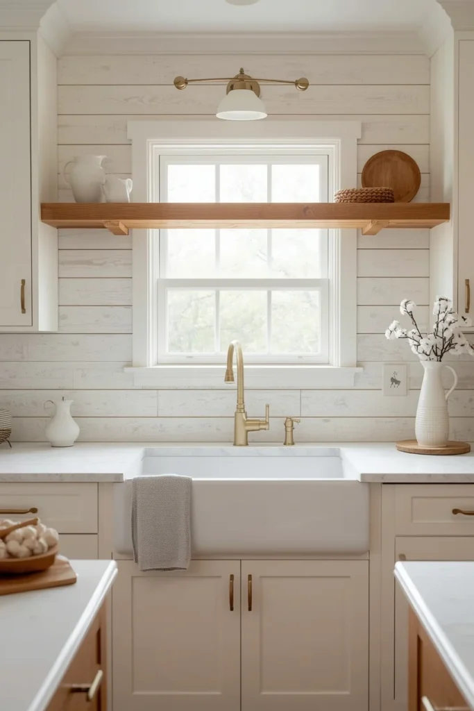 Shiplap Backsplash kitchen in Warm Cream