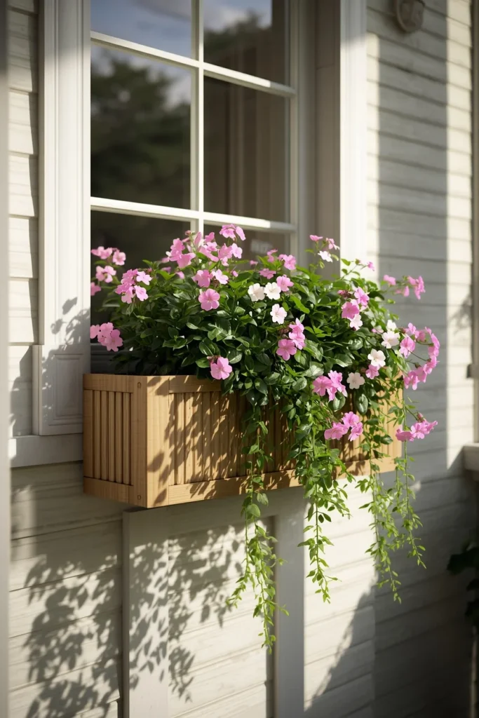 22 Front Porch Flower Ideas That Make Your Home's Entrance Bloom Beautifully 10 wooden window box mounted beneath a porch window,