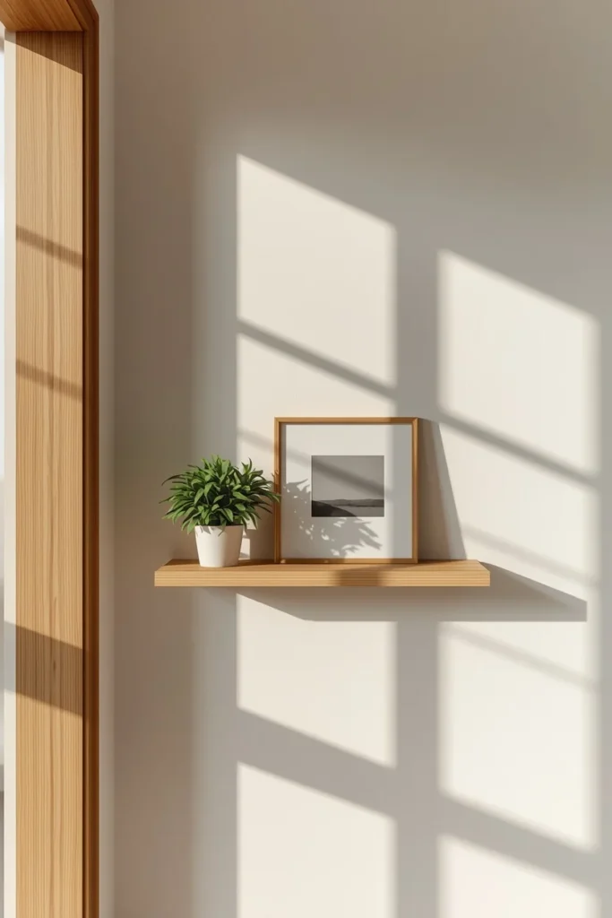 entryway wall, featuring a single IKEA LACK shelf framed