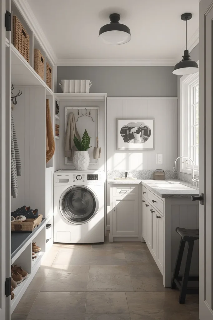 24 Laundry Room Ideas That Make the Most Dreaded Chore Actually Enjoyable 10 mudroom-laundry hybrid room, featuring built-in cubbies