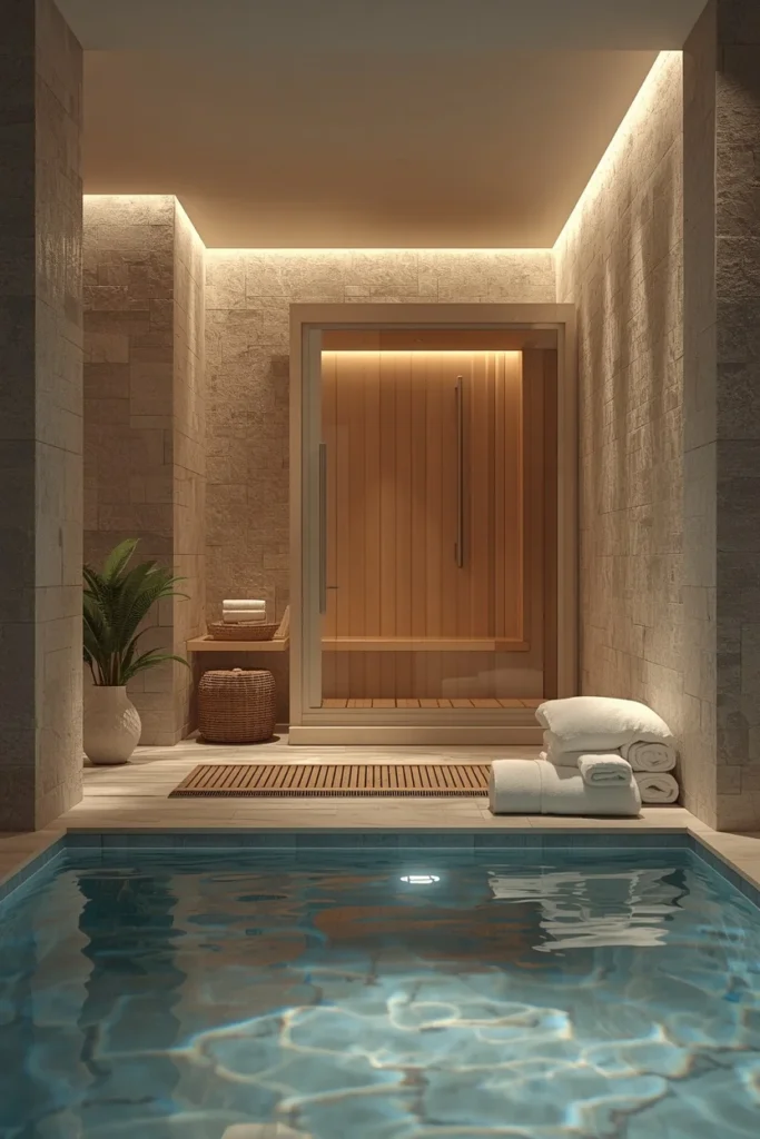 21 Pool House Ideas That Make Your Backyard Feel Like a Luxury Resort 10 pool house spa room, featuring a small steam room