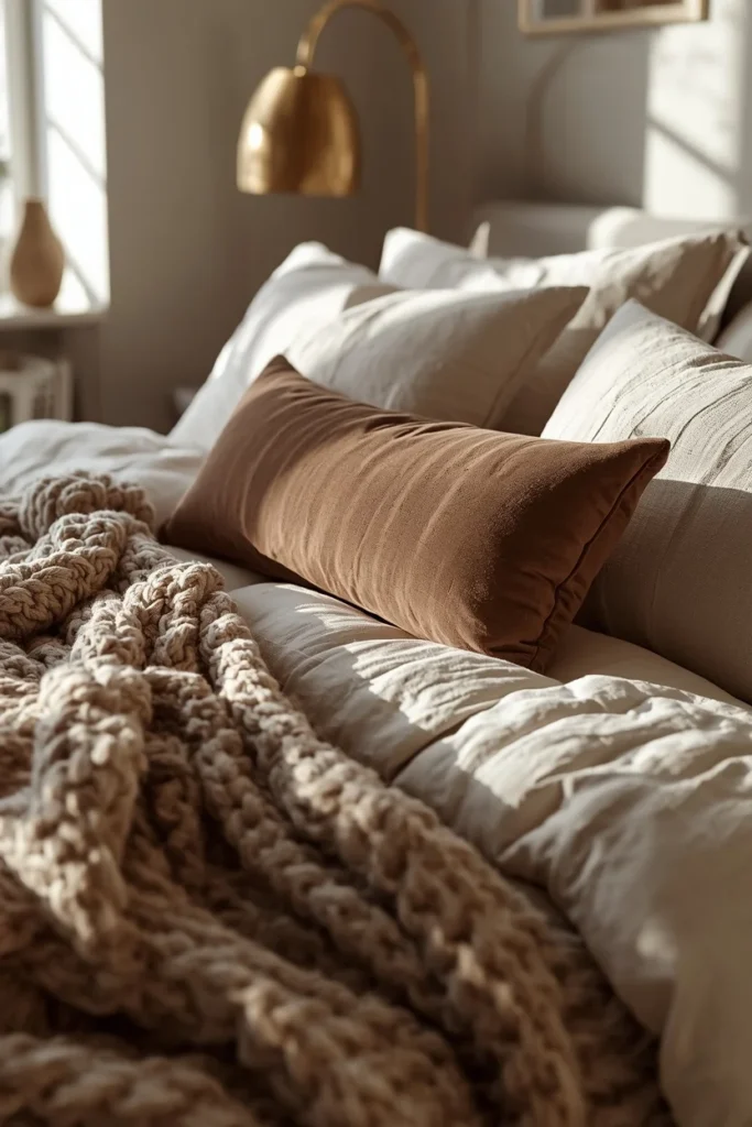 Layered Textile Bedding renter friendly bedroom decor