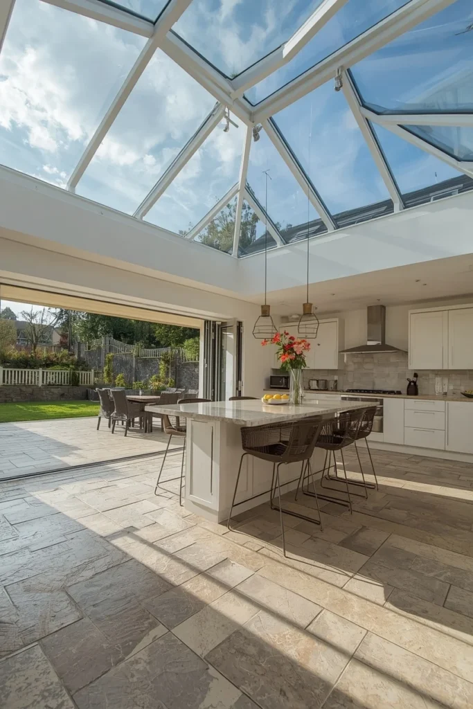 16 Solarium Kitchen Ideas That Flood Your Home With Beautiful Light 10 Indoor-Outdoor Solarium kitchen With Bifold Doors