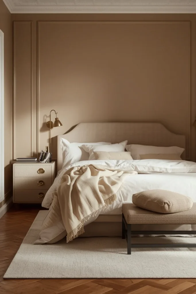 21 Bedroom Color Schemes That Make Your Room Feel Like a Boutique Hotel 2 Boutique hotel style bedroom, warm greige walls, ivory linen bedding