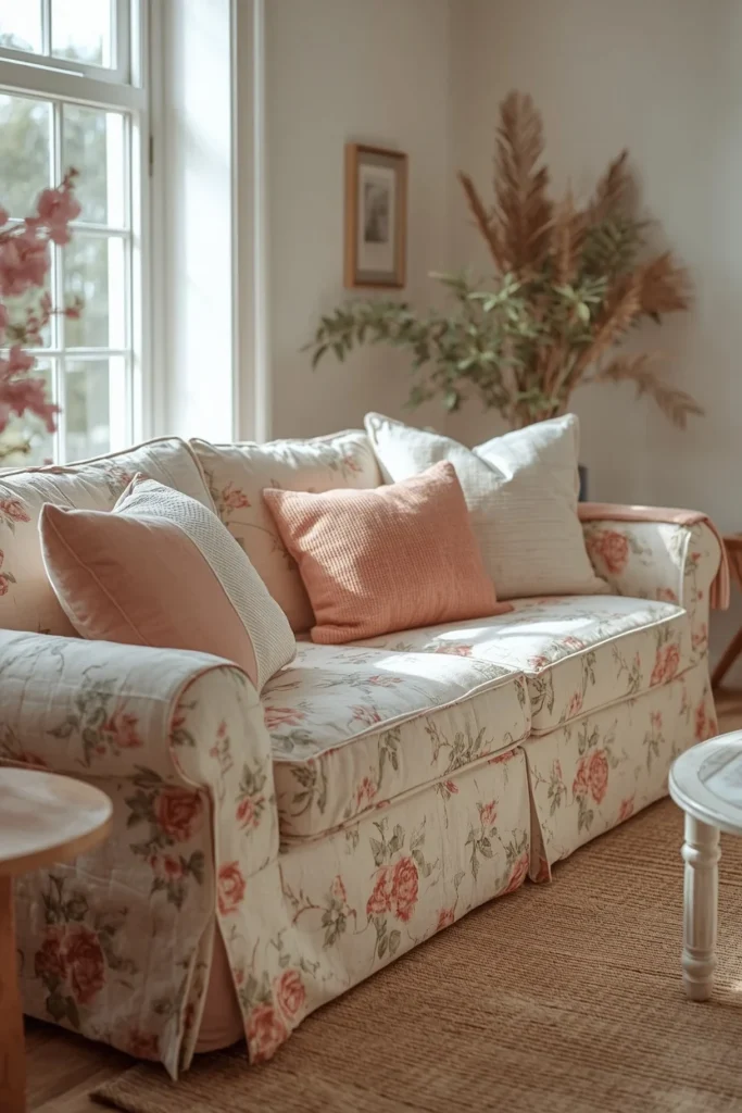 19 Cottagecore Living Room Ideas That Feel Like a Storybook Come to Life 2 cottagecore living room, featuring a slipcovered sofa