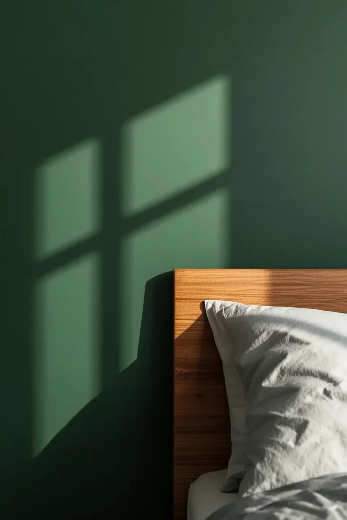  bedroom, featuring a deep forest green painted accent wall
