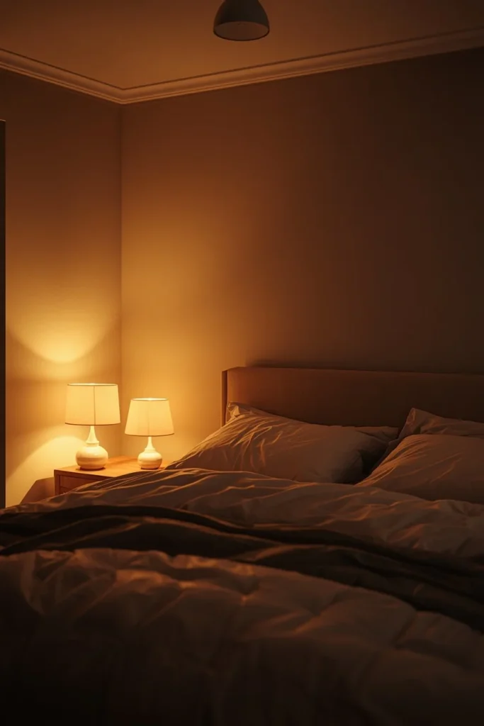 22 Beautiful Bedroom Ideas That Turn Your Room Into a Personal Sanctuary 11 bedroom at dusk, featuring warm glowing table lamps at two different heights