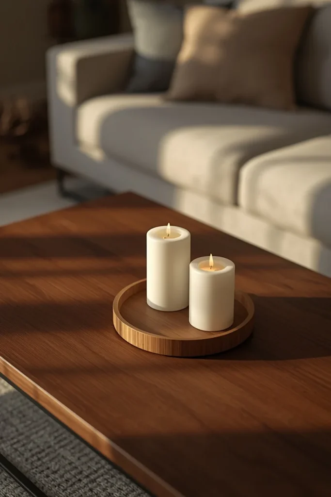 17 Rectangle Coffee Table Fall Decor Ideas That Just Work 12 living room, featuring a rectangular dark walnut coffee table