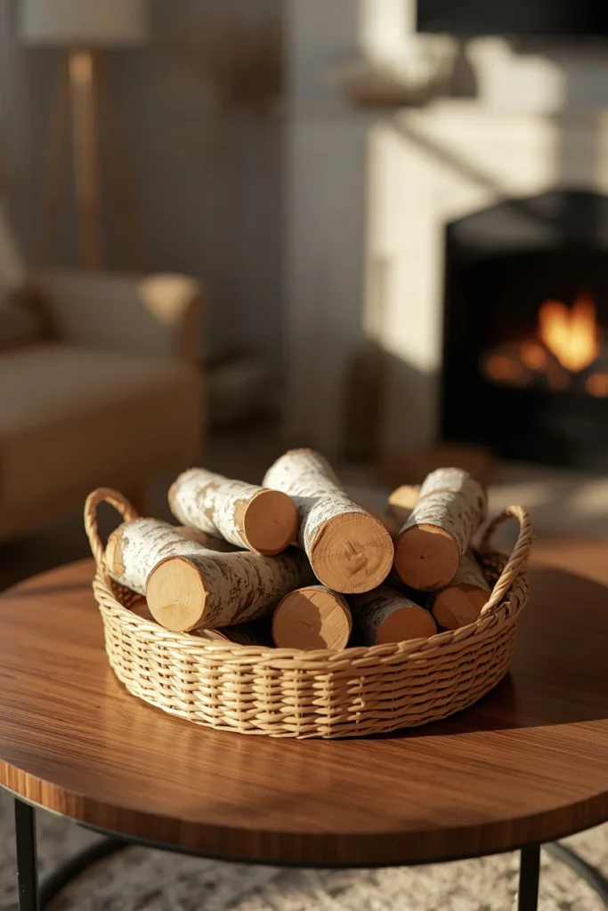  living room, featuring a small tidy stack of birch logs