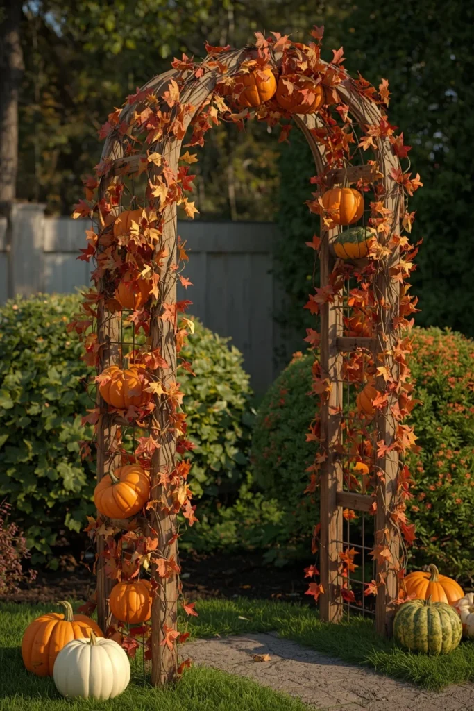 18 DIY Halloween Archway Ideas That Wow Trick-or-Treaters 13 garden trellis archway, featuring faux pumpkins
