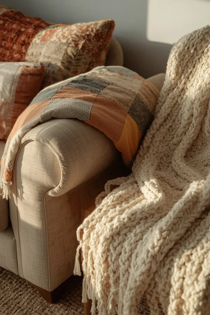 19 Cottagecore Living Room Ideas That Feel Like a Storybook Come to Life 14 cottagecore living room, featuring a faded patchwork quilt