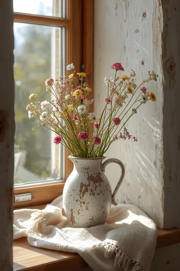 19 Cottagecore Living Room Ideas That Feel Like a Storybook Come to Life 15 cottagecore living room, featuring a chipped ironstone pitcher