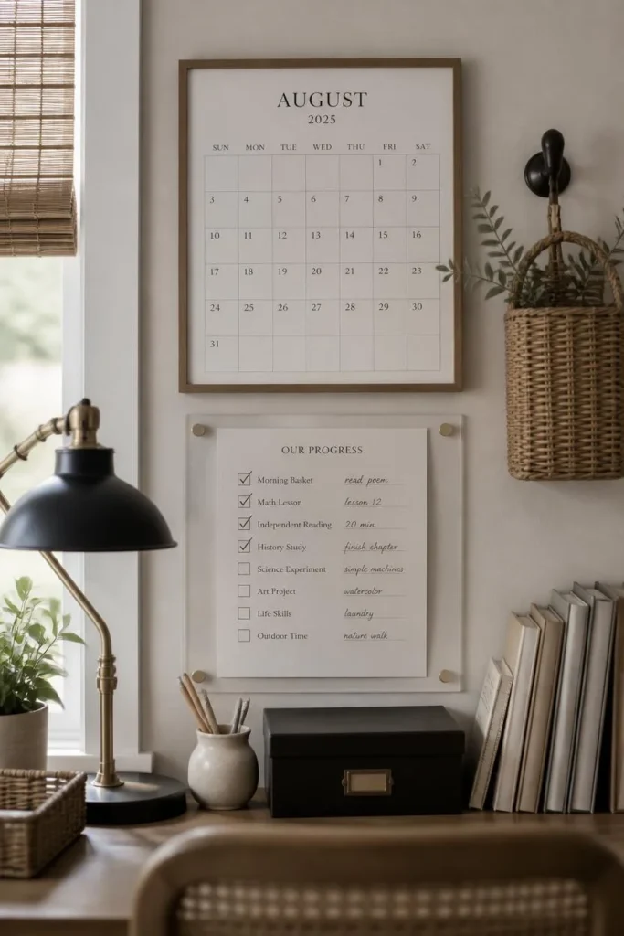 homeschool room, featuring a simple wall calendar