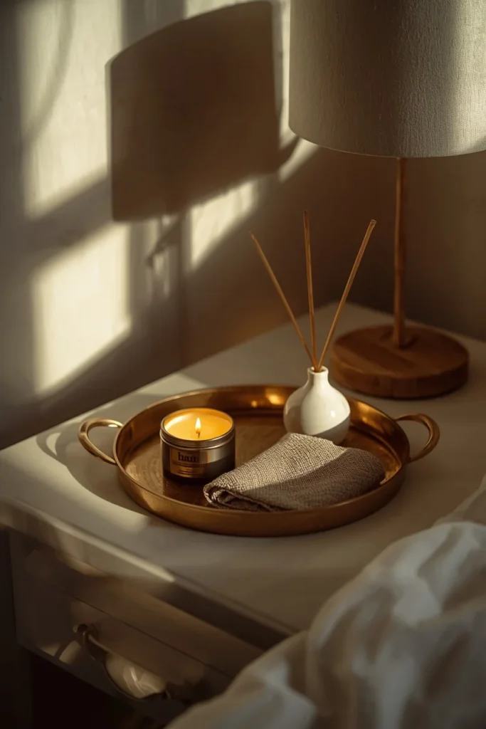 22 Beautiful Bedroom Ideas That Turn Your Room Into a Personal Sanctuary 16 bedroom nightstand, featuring a small brass tray