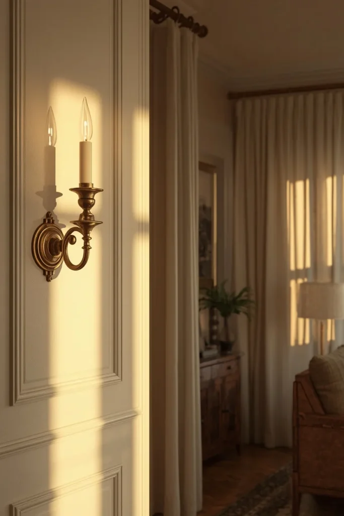 19 Cottagecore Living Room Ideas That Feel Like a Storybook Come to Life 16 cottagecore living room, featuring aged brass candle sconces