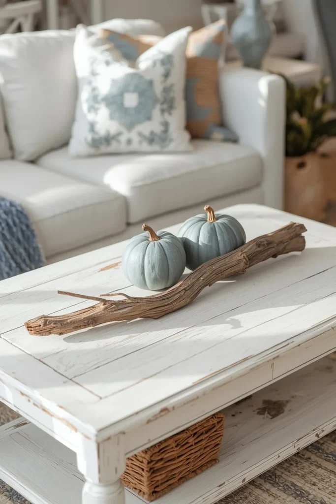 17 Rectangle Coffee Table Fall Decor Ideas That Just Work 16 living room, featuring a rectangular whitewashed coastal coffee table