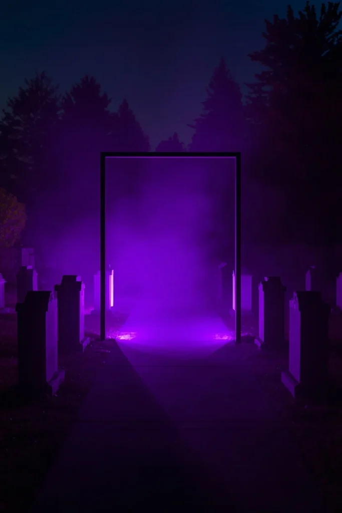 18 DIY Halloween Archway Ideas That Wow Trick-or-Treaters 17 graveyard-style front yard archway, featuring foam tombstones