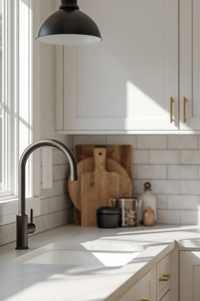 19 Modern Farmhouse Kitchens That Nail Cozy Meets Contemporary 17 farmhouse kitchen close-up, featuring brass cabinet pulls